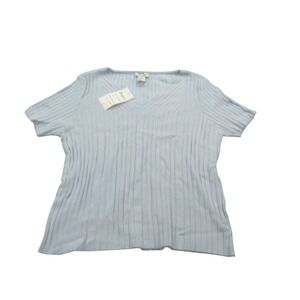 Bogart Women's  V Neck Ribbed Knit Short Sleeve Top  Size‎ L Dusty Blue Casual